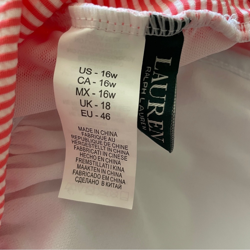 Ralph Lauren Orange Striped Seersucker Ruffle Swim Tankini Bathing Suit Top - Picture 4 of 4
